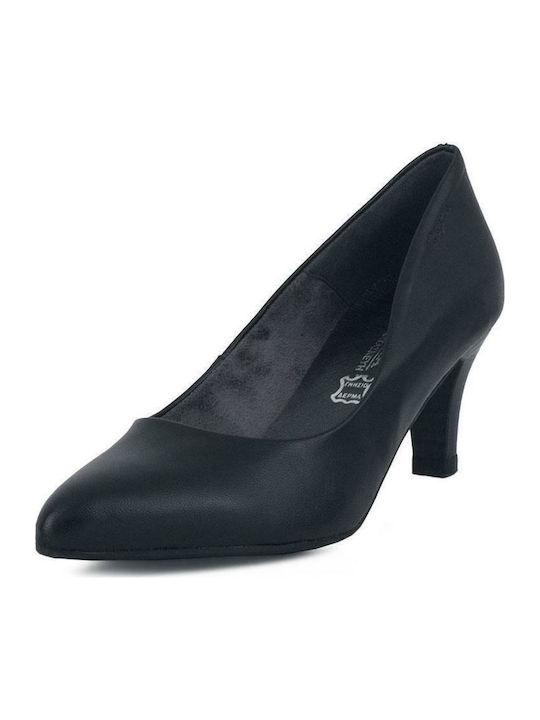 Leder Spitze Zehe Pumps mit Chunky Mittlerem Absatz Schwarz