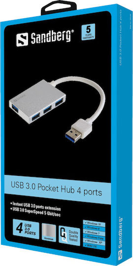 Sandberg Pocket Hub 4 Θυρών USB 3.0 με σύνδεση USB-A Λευκό