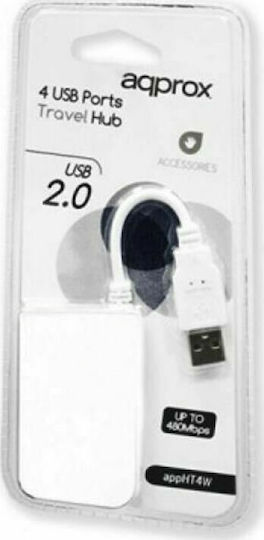 Approx HT4 Hub 4 Porturi USB 2.0 cu Conectare USB-A Alb