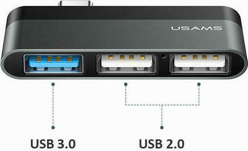 Usams Sj461 Hub 3 Anschlüsse USB 2.0 mit USB-A Verbindung Grau
