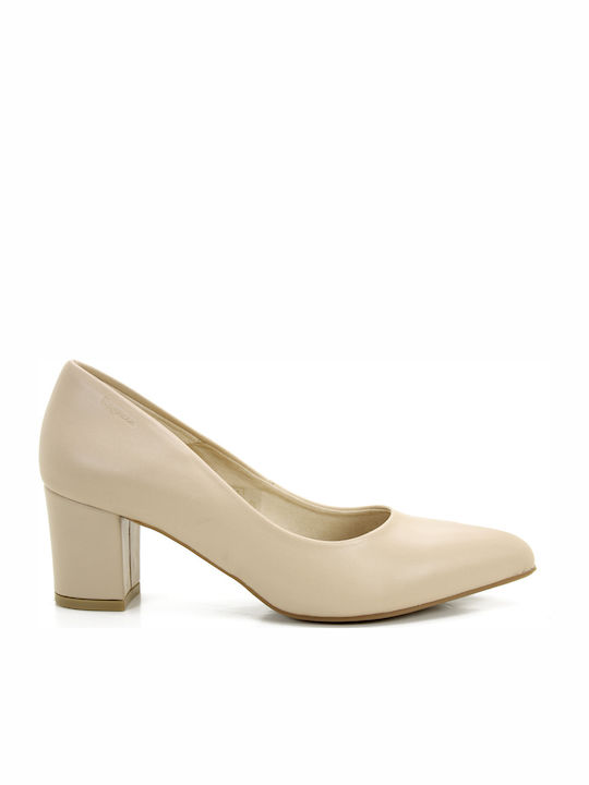 Leather Pointed Toe Beige Medium Heels