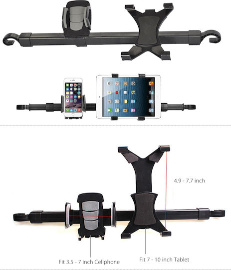 Factory TH-1389 Suport Auto pentru Telefon & Tabletă cu cârlige reglabile Neagră