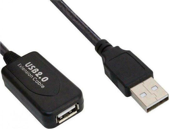 Powertech USB 2.0 Кабел USB-A мъжки - USB-A женски Черен 15м CAB-U054