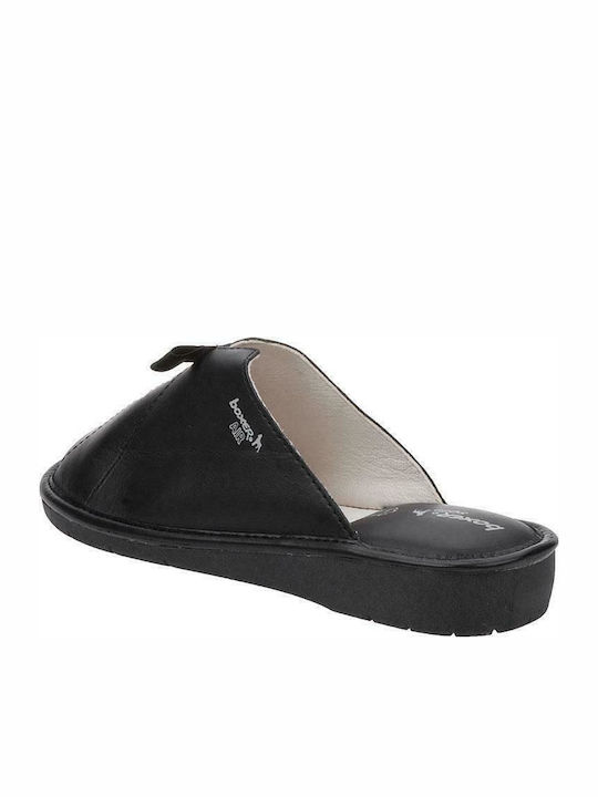 Leather Winter Women's Slippers Black
