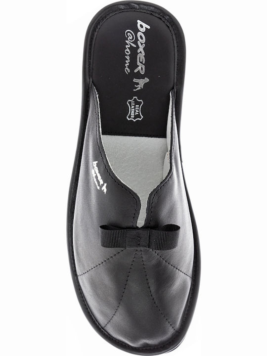 Leather Winter Women's Slippers Black