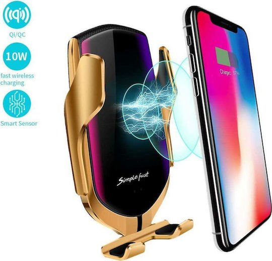 Hurtel Car Mobile Mount with Adjustable Hooks and Wireless Charging Gold