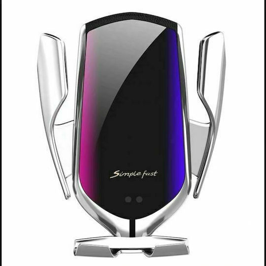 Βάση Κινητού Αυτοκινήτου Smart Sensor Silver R1 με Ρυθμιζόμενα Άγκιστρα και Ασύρματη Φόρτιση Ασημί