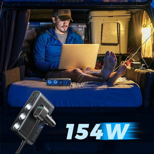 Joyroom JR-CL06 Φορτιστής Αυτοκινήτου 154W 3A Γρήγορης Φόρτισης με Θύρες: 5xUSB 1xType-C 3xΑναπτήρα Μαύρο Χρώμα