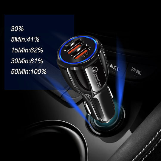 Lamtech Φορτιστής Αυτοκινήτου 30W 3.1A Γρήγορης Φόρτισης με Θύρες: 2xUSB Μαύρος