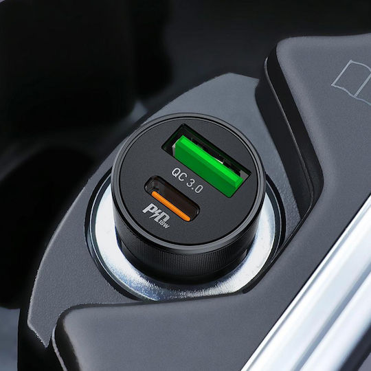Hoco Z32B Auto-Ladegerät 27W 3A Schnellladen mit Anschlüssen 1xUSB 1xType-C Schwarz Farbe