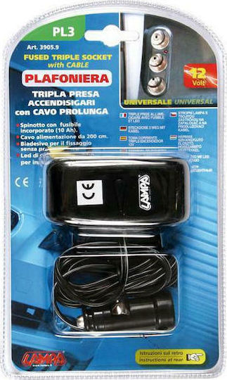 Lampa PL3 Φορτιστής Αυτοκινήτου 10A με Θύρες: 3xΑναπτήρα μαζί με Καλώδιο Ενσωματωμένο