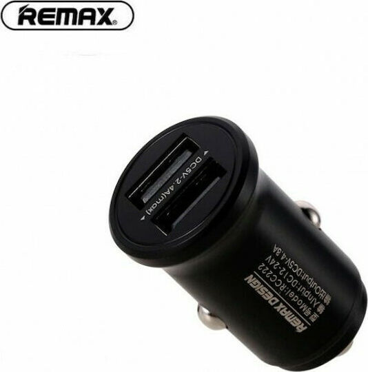 Remax RCC-219 Φορτιστής Αυτοκινήτου 2.4A με Θύρες: 2xUSB Μαύρο Χρώμα