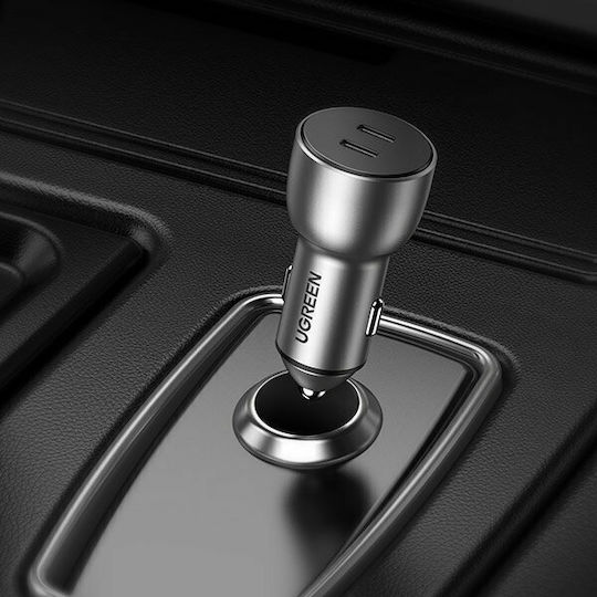 Ugreen Auto-Ladegerät 40W 3A Schnellladung mit Anschlüssen: 2xType-C Gray Farbe