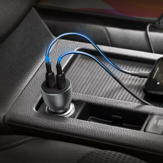 Ugreen Auto-Ladegerät 40W 3A Schnellladung mit Anschlüssen: 2xType-C Gray Farbe