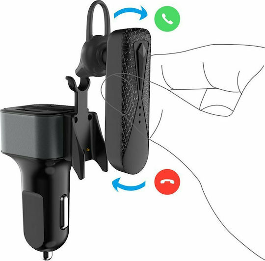 Dudao R10 Auto-Ladegerät 3.4A mit Anschlüssen: 2xUSB und Bluetooth-Kopfhörer Schwarz Farbe