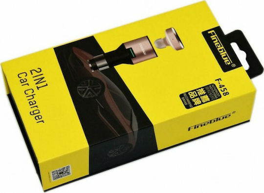Fineblue F-458 Încărcător Auto 2.4A cu un Port: 1xUSB și Căști Bluetooth Aur Culoare