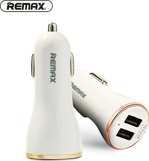 Remax Car Charger 12W 2.4A with Ports: 2xUSB White Color