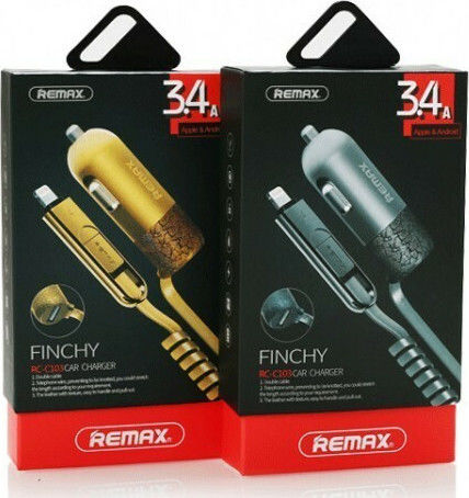 Remax Finchy Auto-Ladegerät 3.4A mit einem Anschluss: 1xUSB mit Kabel Blitzschlag / Mikro-USB Silber Farbe