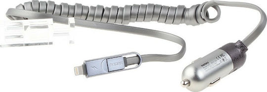 Remax Finchy Auto-Ladegerät 3.4A mit einem Anschluss: 1xUSB mit Kabel Blitzschlag / Mikro-USB Silber Farbe