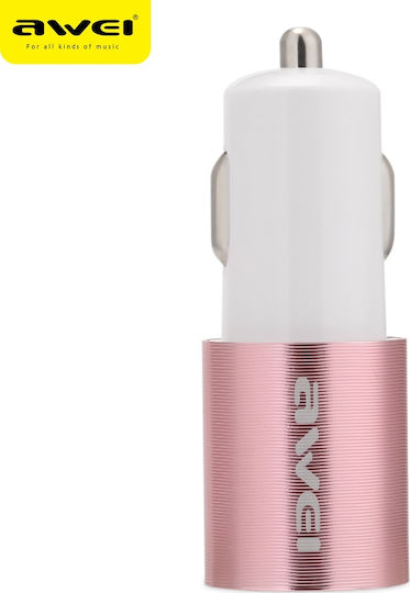 Awei C-100 Зарядно за кола 2.4Спецификация с Портове: 2xUSB Розов Цвят