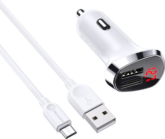 Borofone BZ15 Car Charger 12W 2.4A with Ports: 2xUSB White Color