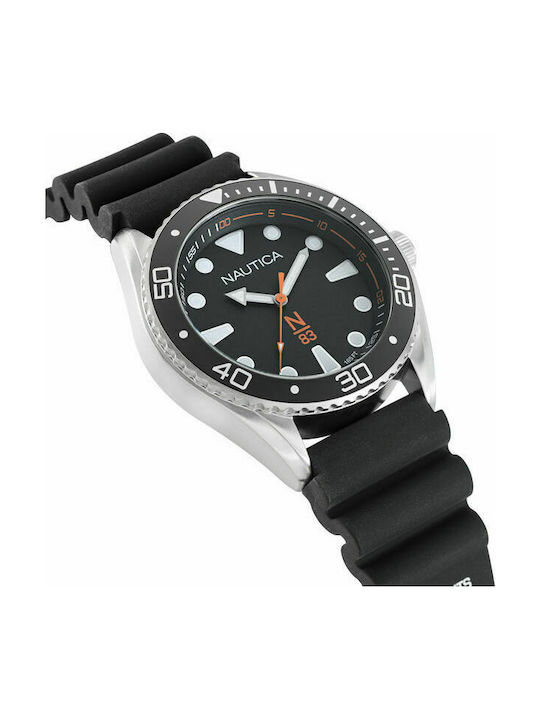 Nautica Finn World Diver Uhr Batterie mit Schwarz Kautschukarmband