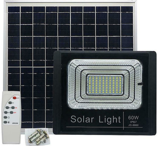 Factory Στεγανός Ηλιακός Προβολέας LED 60W Ψυχρό Λευκό 6000K με Τηλεχειριστήριο IP67