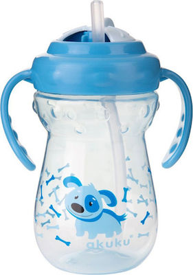 Akuku Stage Sippy Toddler Plastic Cup with Handles and Straw 360ml for 12m+ Blue