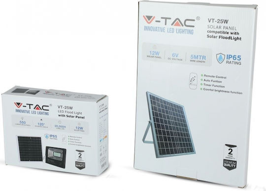 V-TAC Στεγανός Ηλιακός Προβολέας LED 12W Φυσικό Λευκό 4000K με Τηλεχειριστήριο IP65