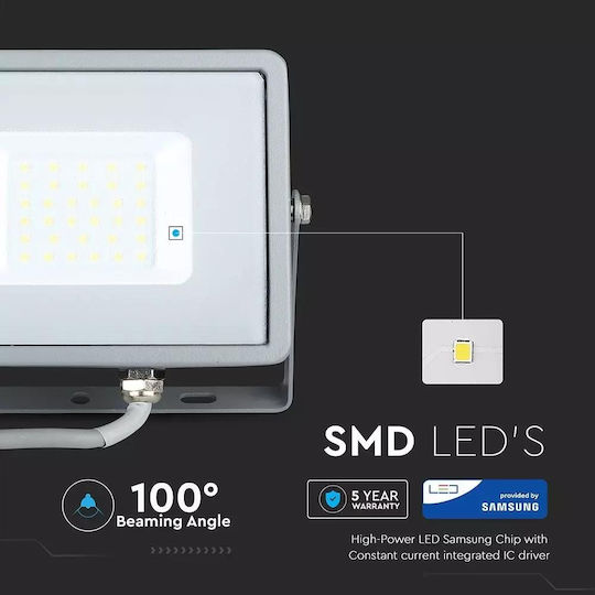 V-TAC Στεγανός Προβολέας LED 30W Ψυχρό Λευκό 6400K IP65