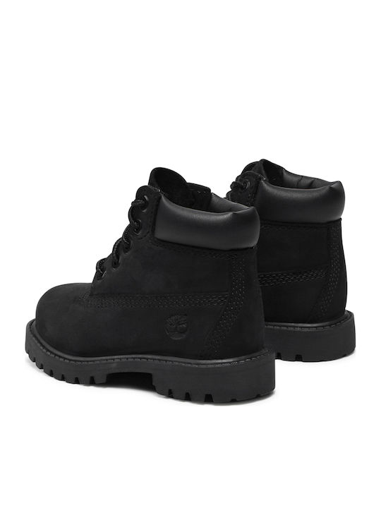 Premium Leather Kids Snow Boots with Laces Black