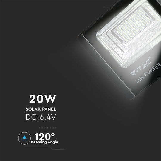 V-TAC Στεγανός Ηλιακός Προβολέας LED 20W Ψυχρό Λευκό 6400K με Τηλεχειριστήριο IP65