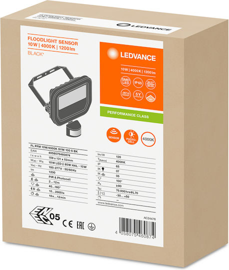 Ledvance Στεγανός Προβολέας LED 10W Φυσικό Λευκό 4000K με Αισθητήρα Κίνησης IP65
