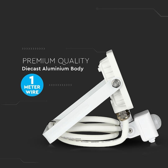 V-TAC Proiector LED Etanș 10W Alb Rece 6400K Cu Senzor De Mișcare IP65