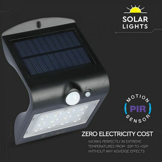 V-TAC Wandmontiert Solarleuchte 1.5W 220lm Natürliches Weiß 4000K mit Bewegungssensor und Fotokontakt IP65
