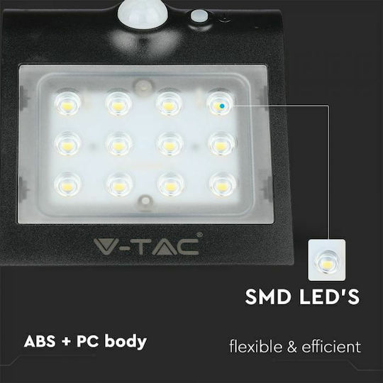 V-TAC Wandmontiert Solarleuchte 1.5W 220lm Natürliches Weiß 4000K mit Bewegungssensor und Fotokontakt IP65