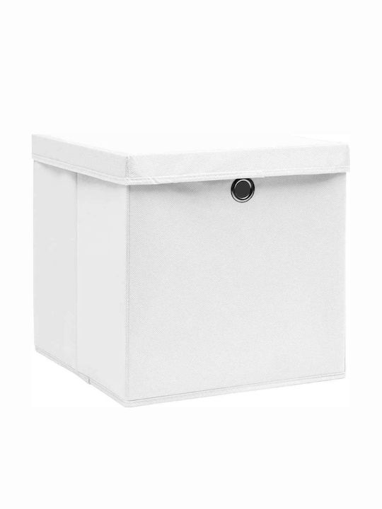 vidaXL Текстил Кутия за съхранение с капак Бял 28x28x28см 10бр