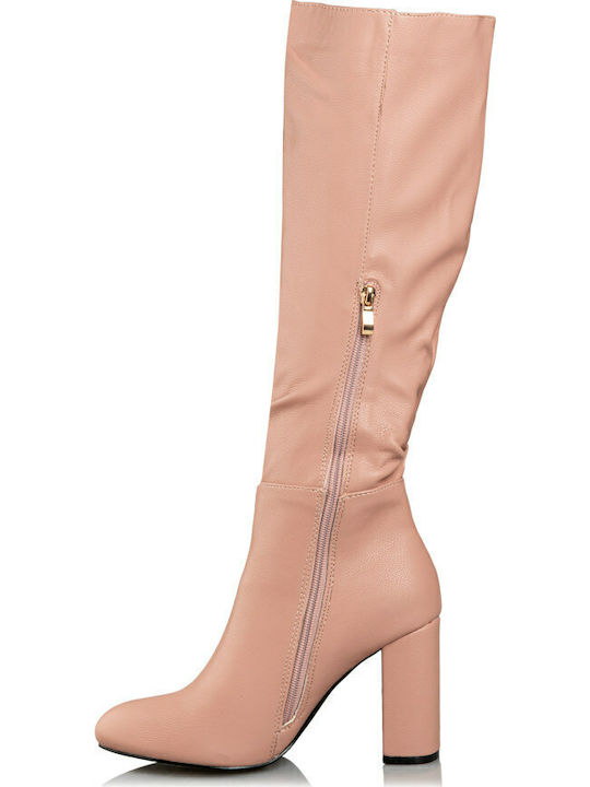 Synthetic Leather High Heel Women's Boots with Zipper Bootylicious Pink