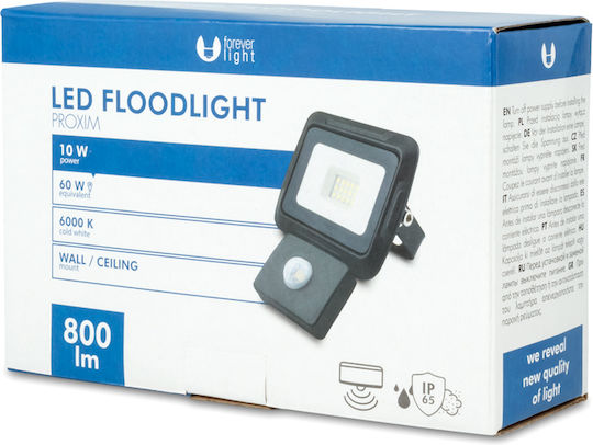 Forever Light Στεγανός Προβολέας LED 10W Ψυχρό Λευκό 6000K με Αισθητήρα Κίνησης IP65