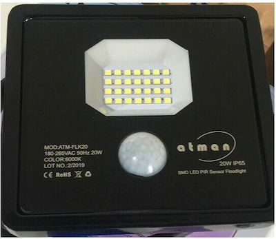 Atman Waterproof LED Floodlight 20W Cold White 6000K with Motion Sensor and Photocell IP65