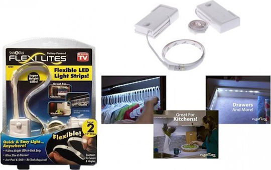 LED Leuchte für Schränke mit Batteriebetrieben, Lichtsensor und Klebebefestigung Flexi Lites 2Stück