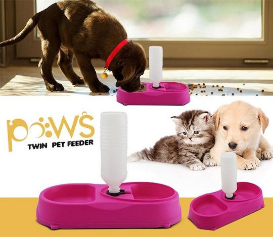 Twin Pet Feeder Автоматичен Пластмаса Купа Храна & Вода за Куче 500мл в Розов Цвят