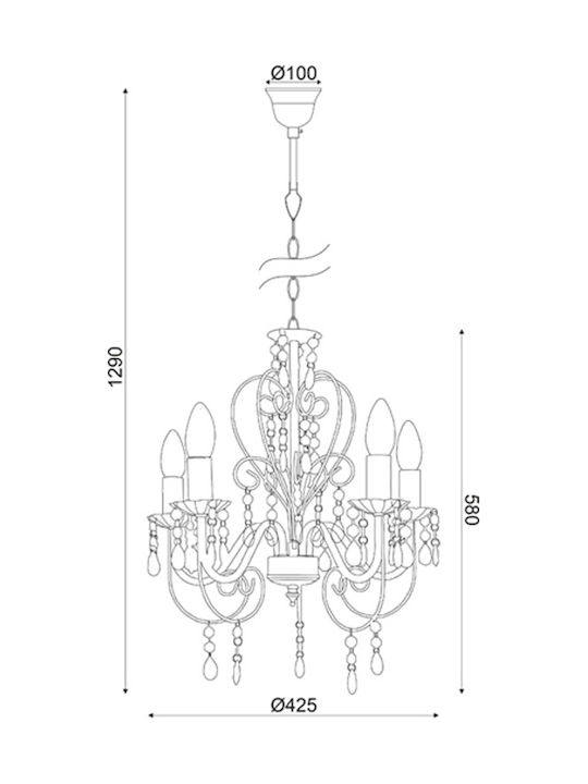 Aca Dumas Chandelier Candlestick 5xE14 Beige 42.5cm SF63185PWG