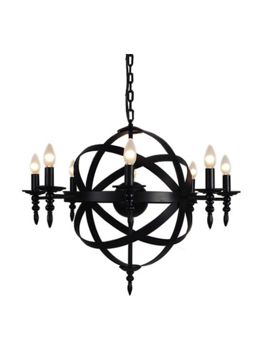 GloboStar Chandelier Candlestick 8xE14 Black 65cm 01003