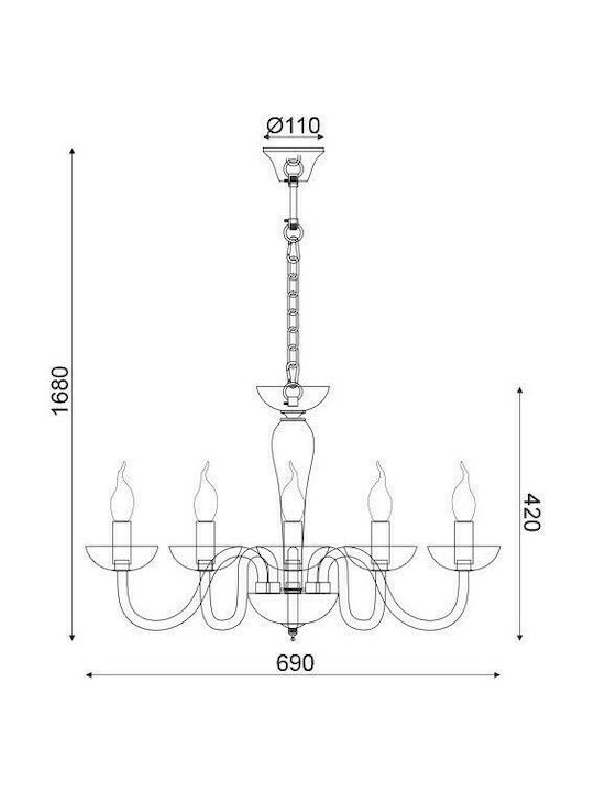 Aca Lunaria Полилей 5xE14 Ø69см с Свещи Бял BLK82185PWC