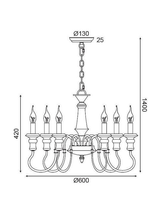Aca Πολυέλαιος 6xE14 Ø60cm με Κεράκια Λευκός EG176P60R