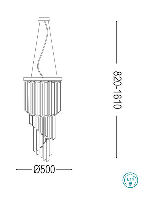 Ideal Lux Carlton SP12 Πολυέλαιος 12xE14 Ø50cm με Κρύσταλλα Διάφανος 166247