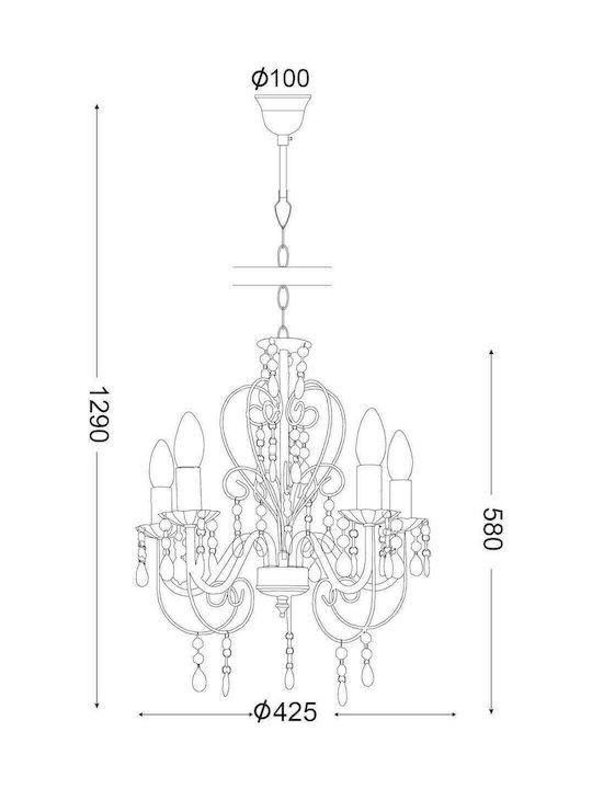 Aca Dumas Πολυέλαιος 5xE14 Ø42.5cm με Κεράκια Ασημί SF63185