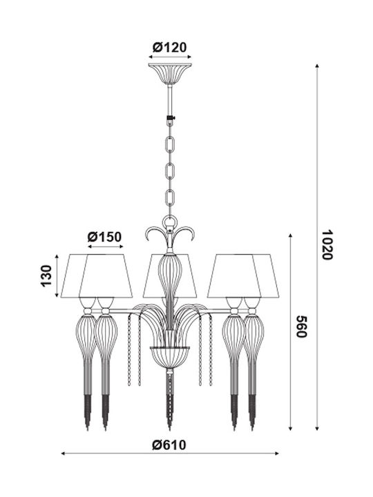 Aca Palermo Chandelier Lampshade 5xE14 Transparent 61cm EG170305PWFG