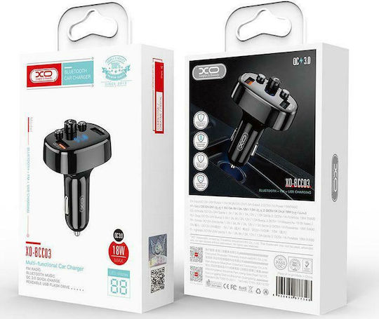 XO FM Transmitter Αυτοκινήτου BCC03 με USB Car Charger 18w Bluetooth+qc3.0